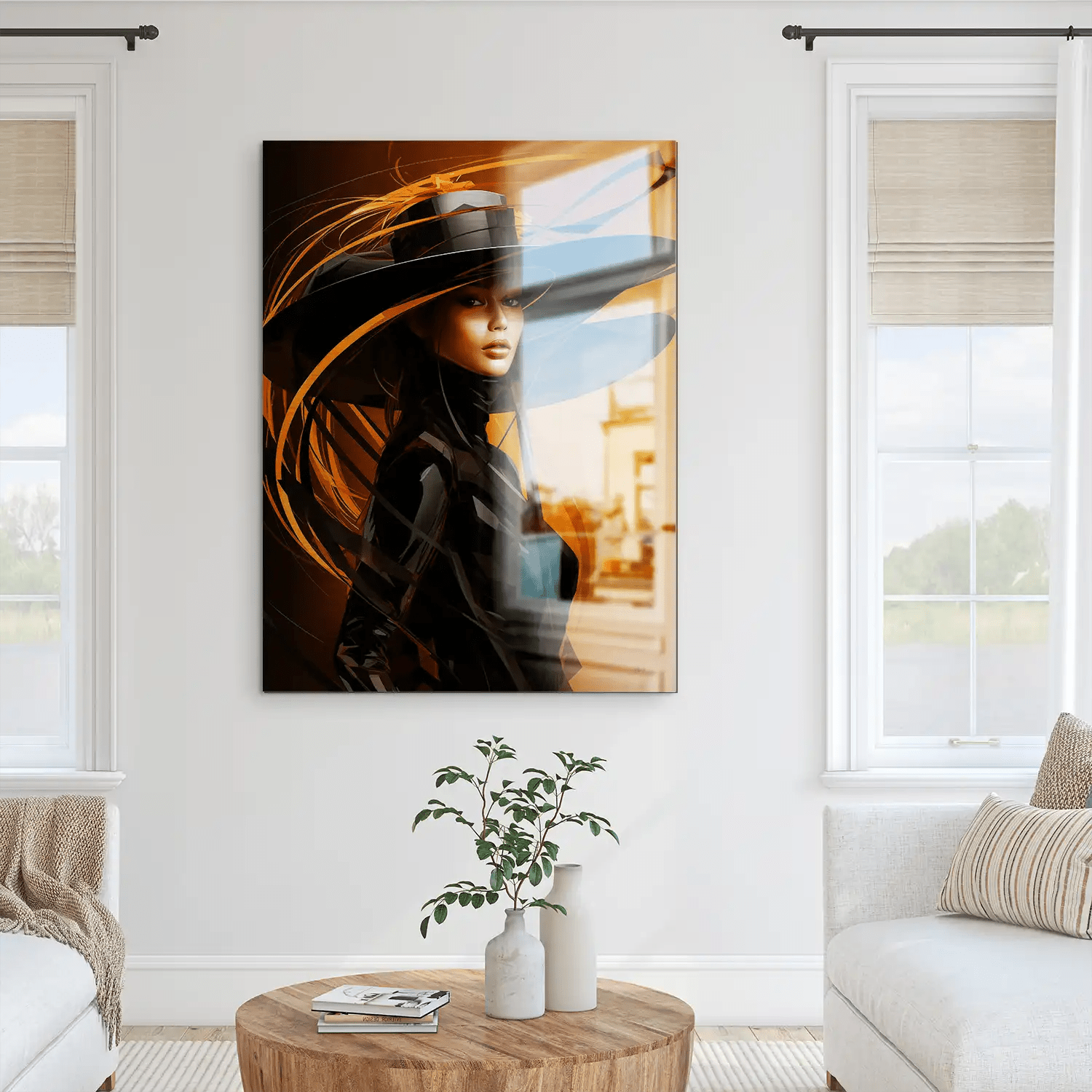 Frau mit Hut Alu Gebürstet INGALERIE