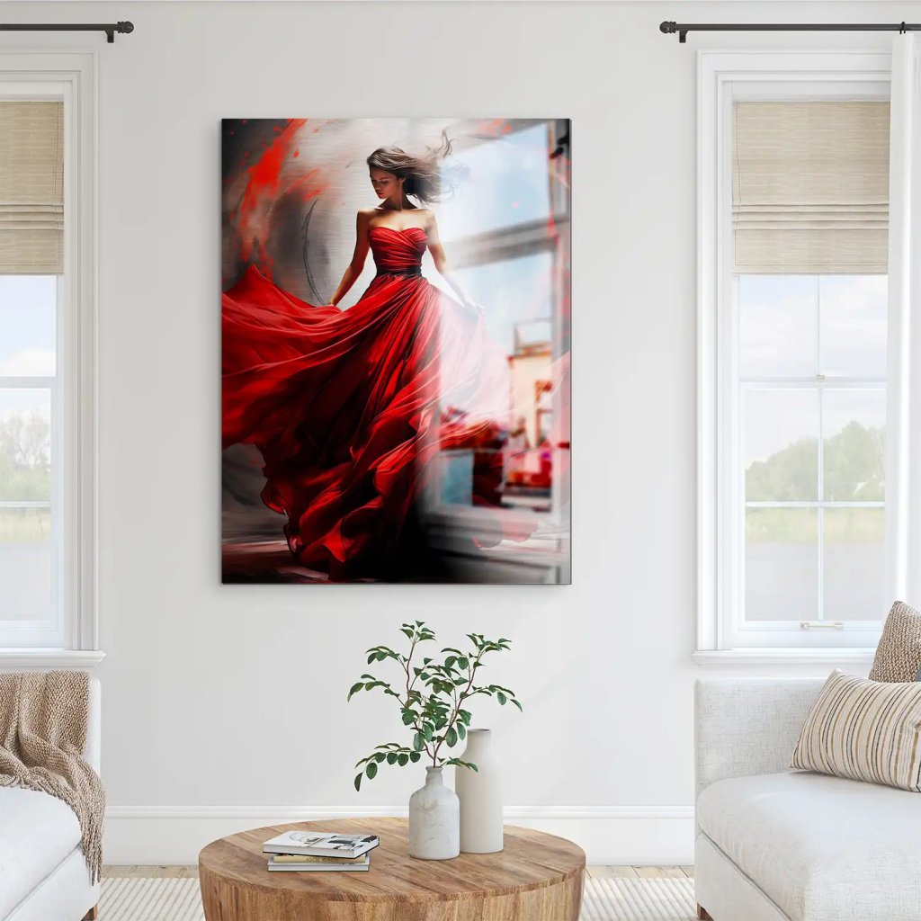 Woman In Red Aludibond Gebürstet Bild INGALERIE