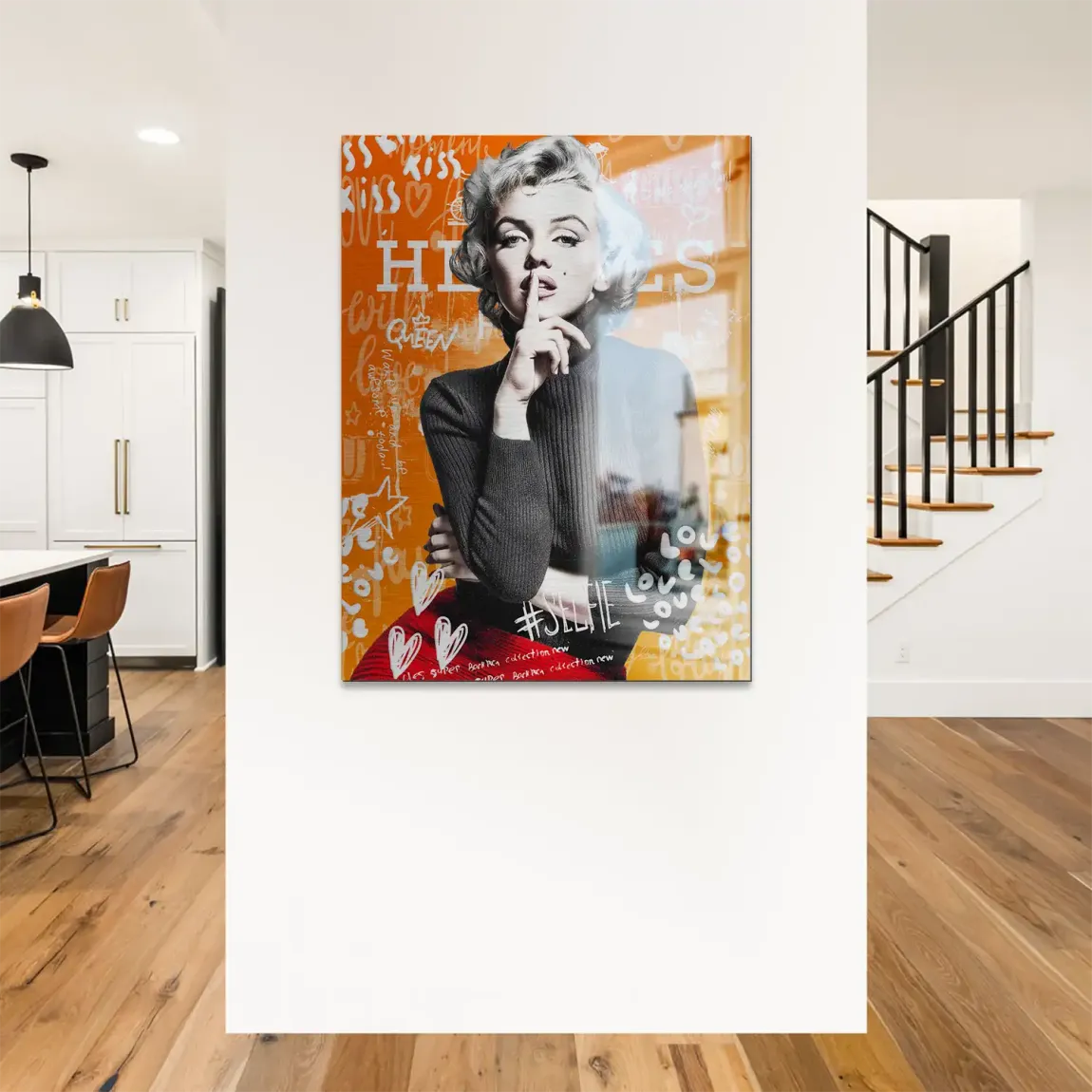 Marilyn Orange Kiss Pop Art Alu Gebürstet Bild