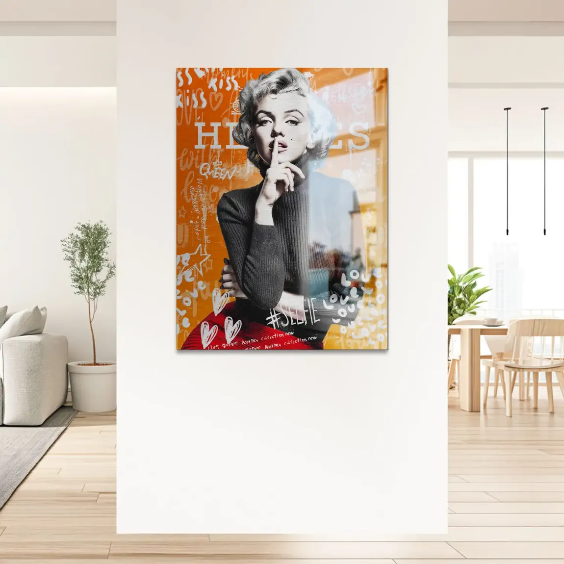 Marilyn Orange Kiss Pop Art Alu Gebürstet Bild