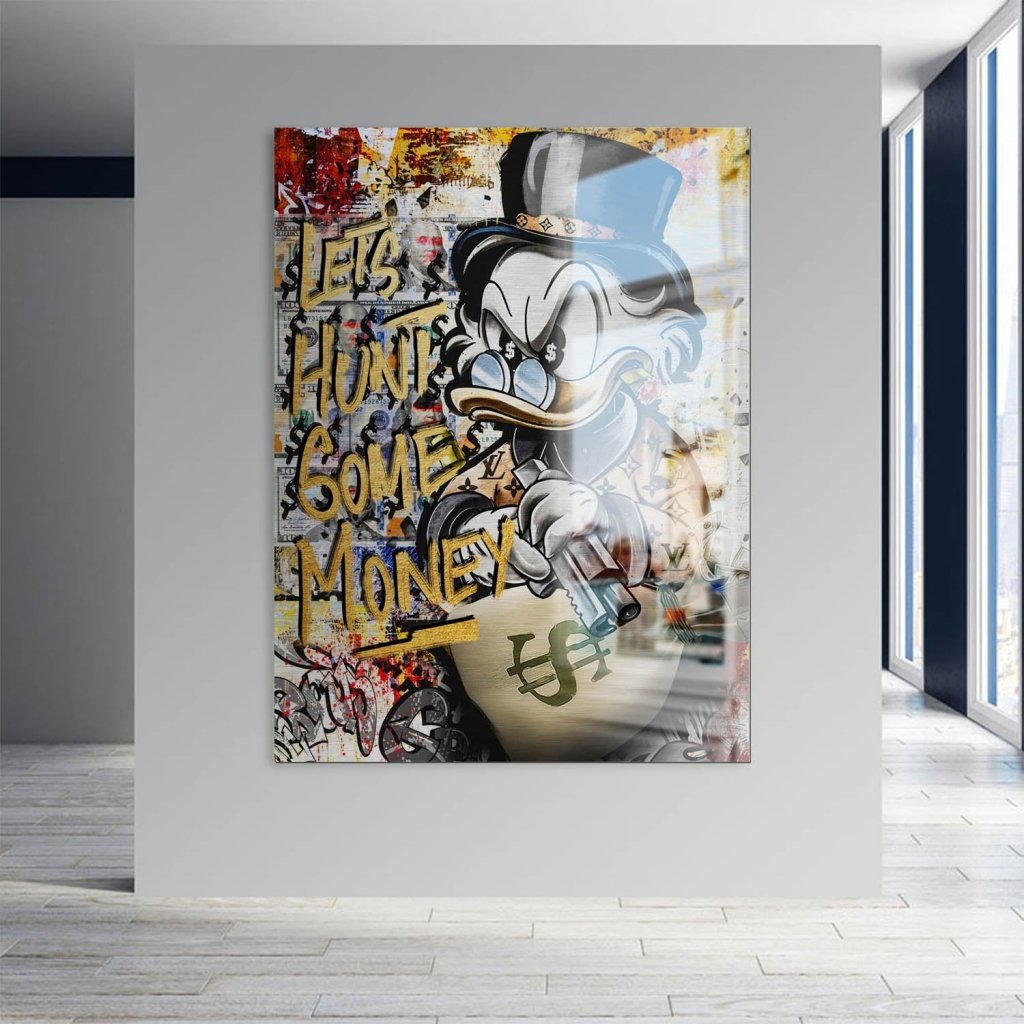 Dagobert Duck Let's Hunt Pop Art Aludibond Gebürstet Bild INGALERIE