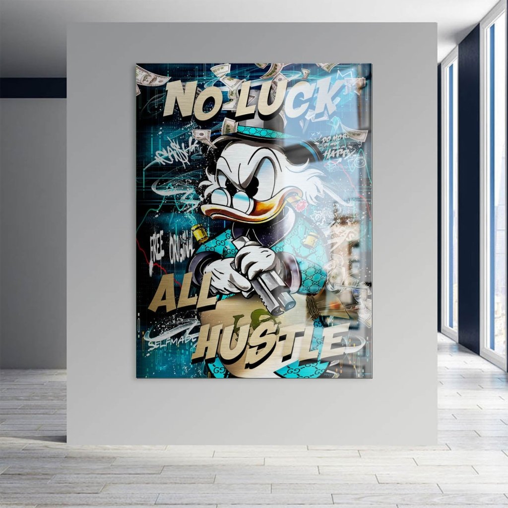 Dagobert Duck All Hustle Pop Art Aludibond Brush Bild INGALERIE