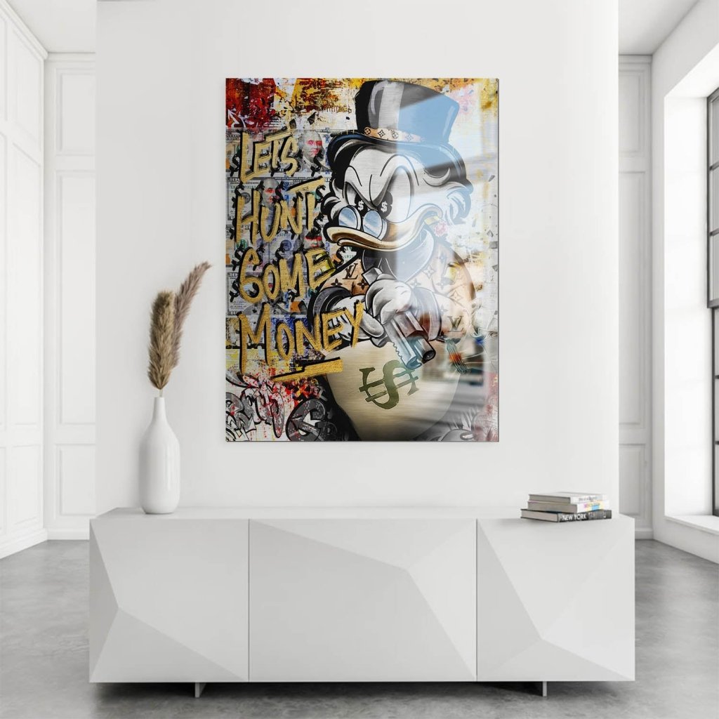 Dagobert Duck Let's Hunt Pop Art Aludibond Gebürstet Bild INGALERIE