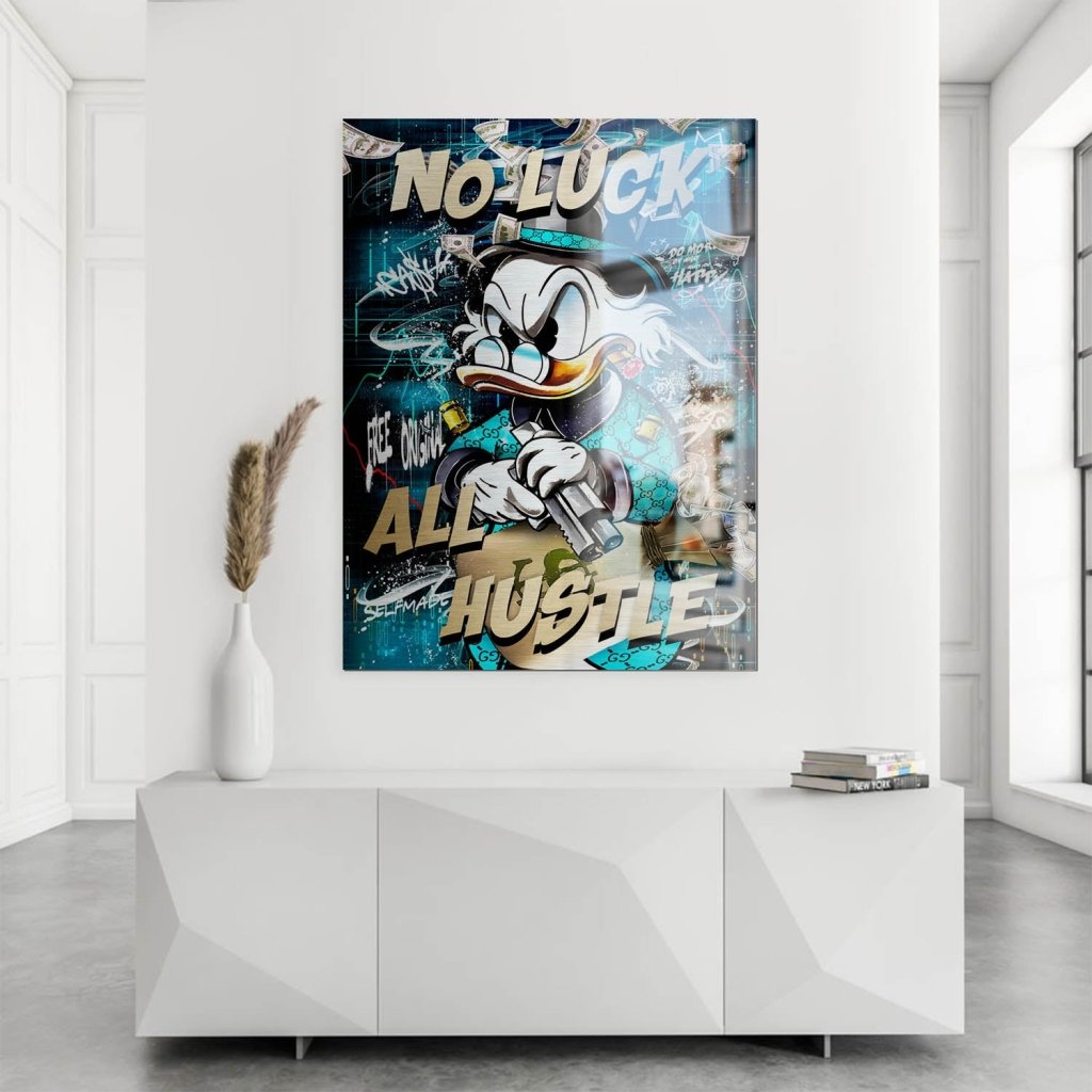 Dagobert Duck All Hustle Pop Art Aludibond Brush Bild INGALERIE