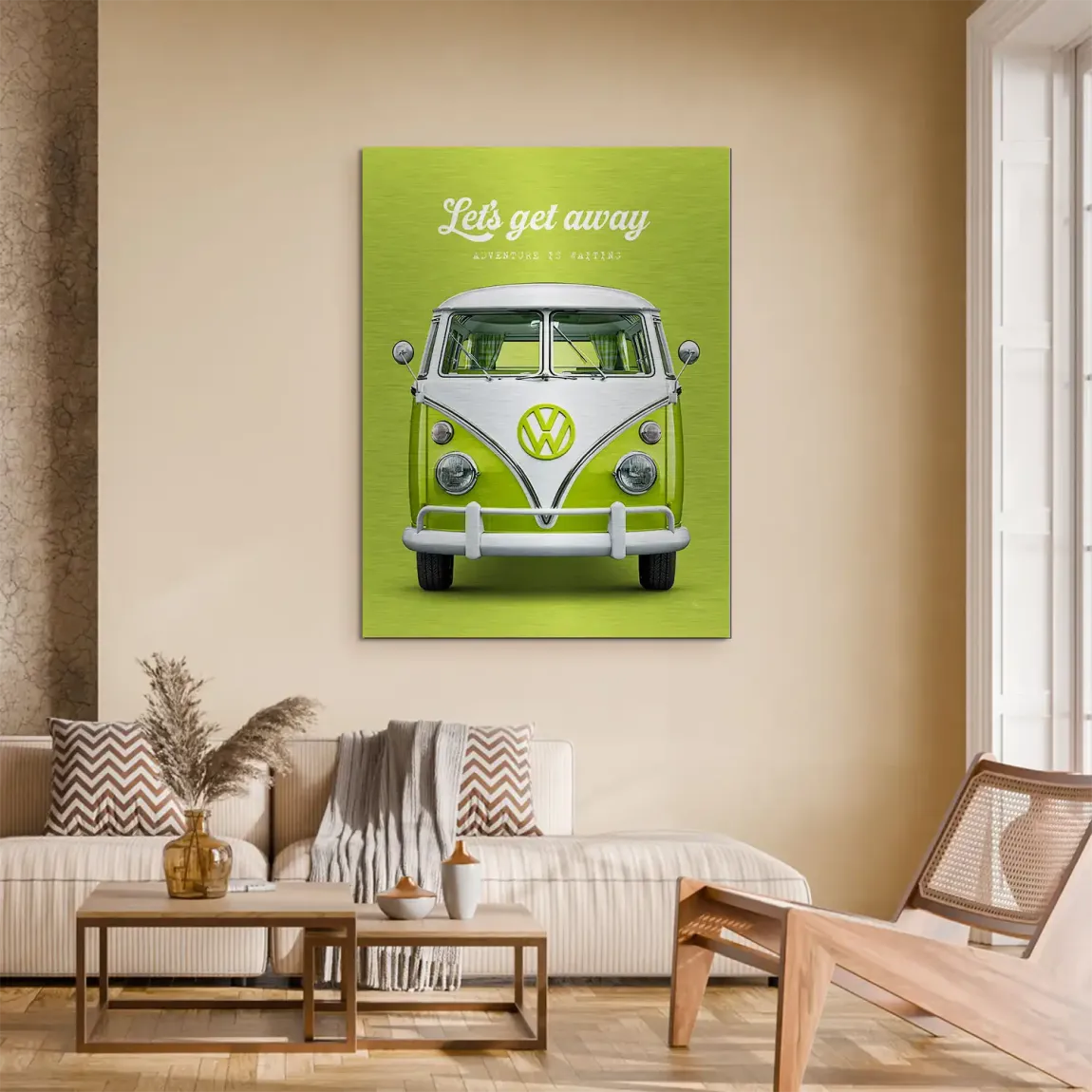 Green VW Bulli Aluminiumbild gebürstet