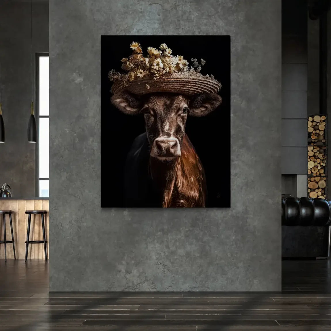 Kuh mit Strohhut Alu Gebürstet Bild