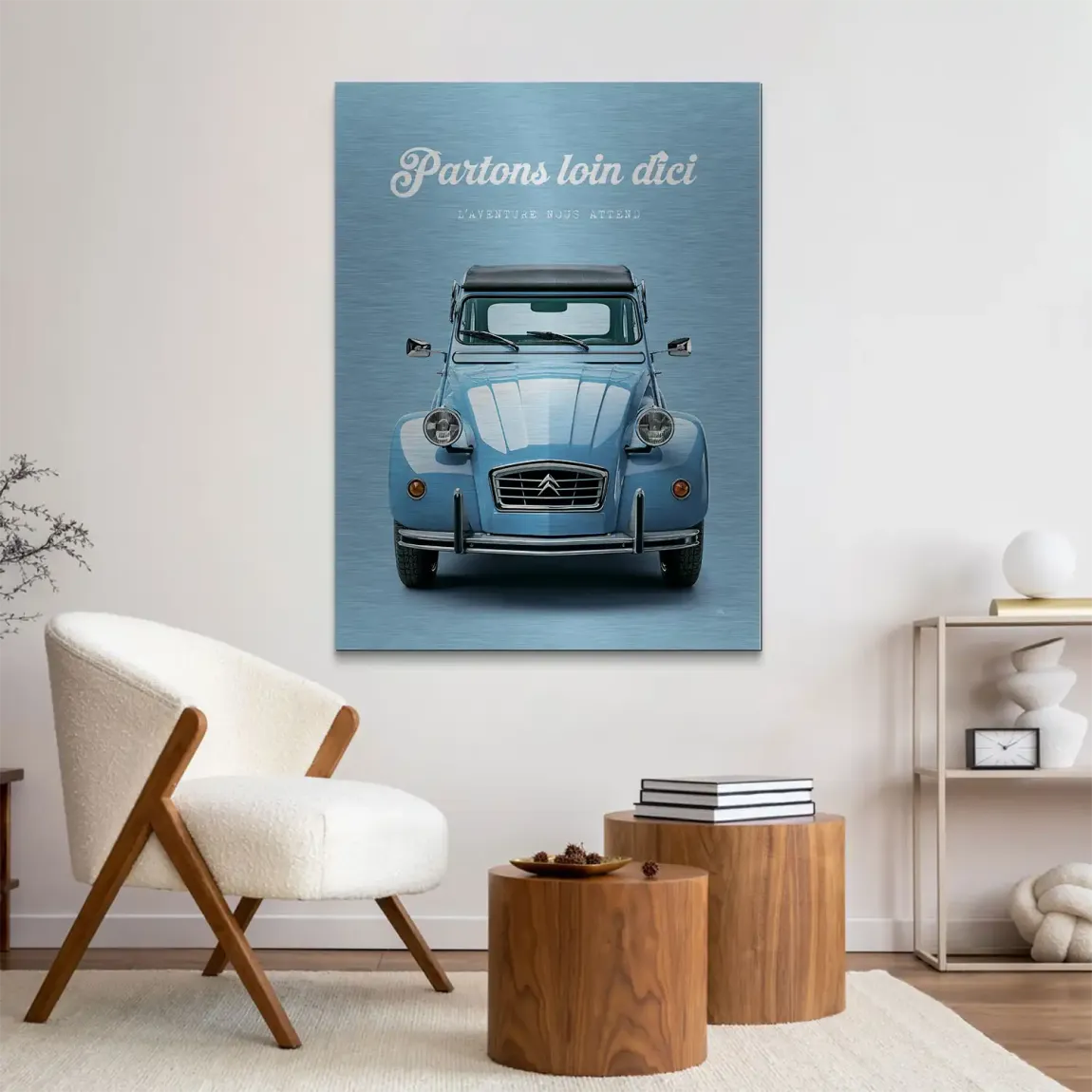 Citroen 2CV Bleu Aluminiumbild gebürstet