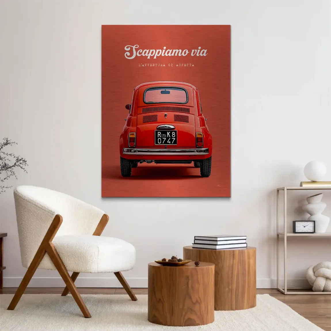 Fiat 500 Rosso Aluminiumbild gebürstet