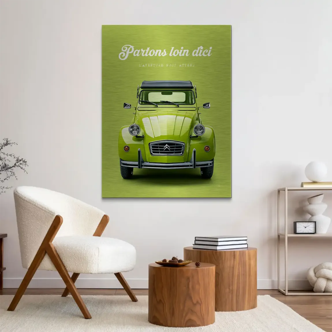 Green Citroen 2CV Aluminiumbild gebürstet