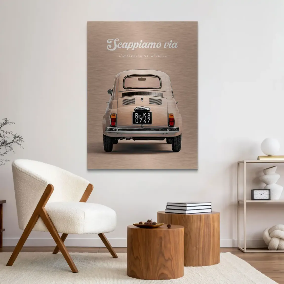 Fiat 500 Crema Aluminiumbild gebürstet