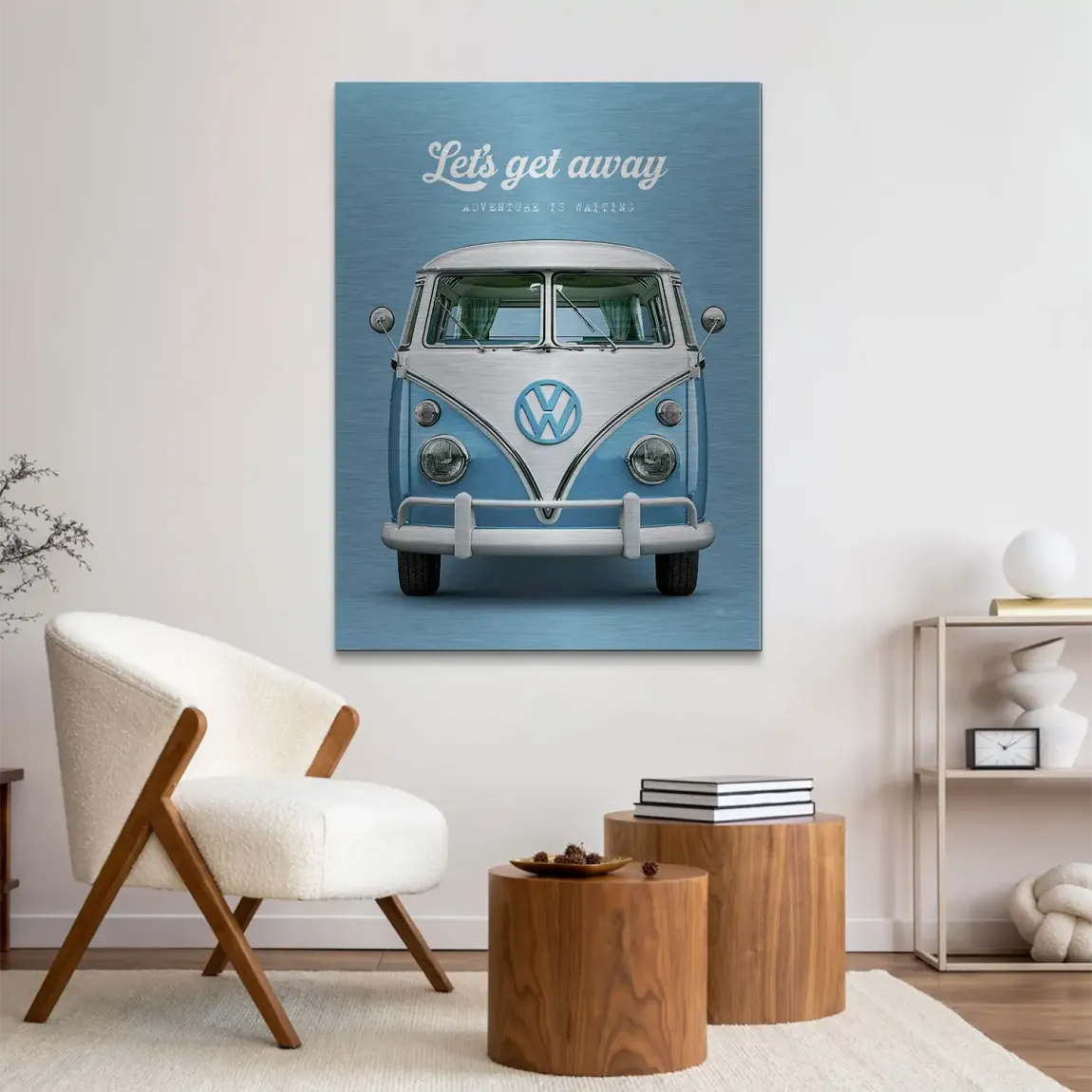 Blue VW Bulli Aluminiumbild gebürstet