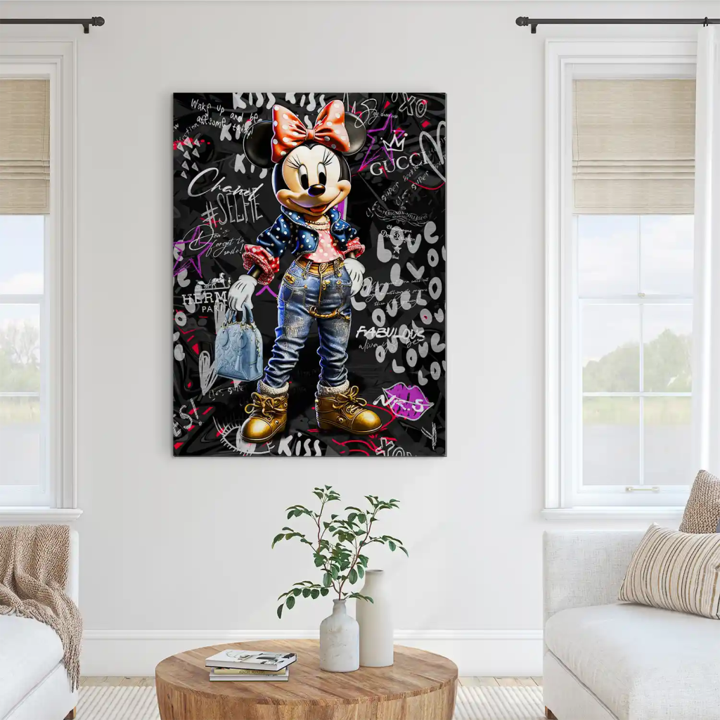 Minnie Maus Comic Street Art Alu gebürstet Bild INGALERIE