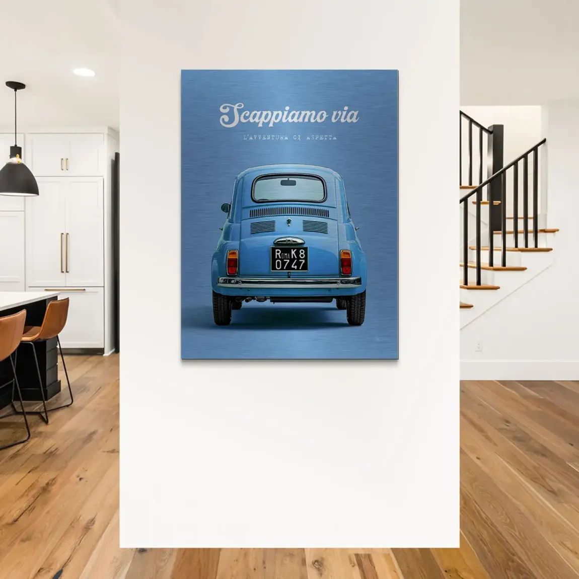 Fiat 500 Azzurro Aluminiumbild gebürstet