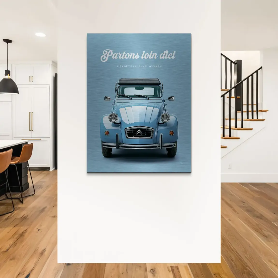 Citroen 2CV Bleu Aluminiumbild gebürstet