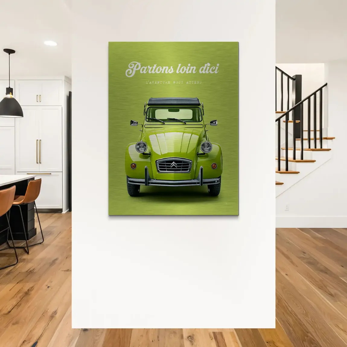 Green Citroen 2CV Aluminiumbild gebürstet