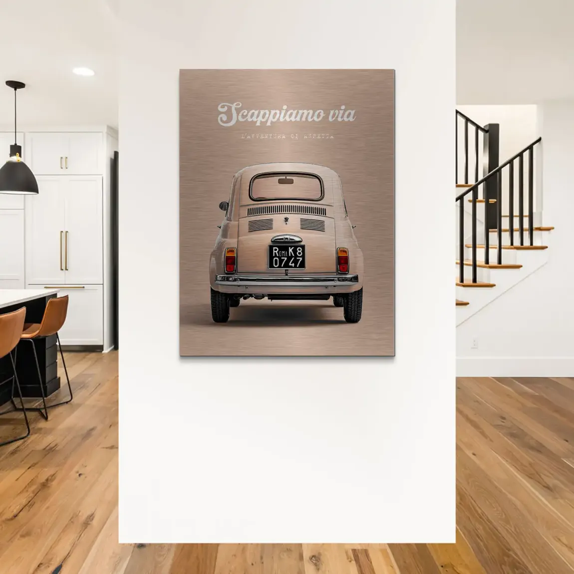 Fiat 500 Crema Aluminiumbild gebürstet