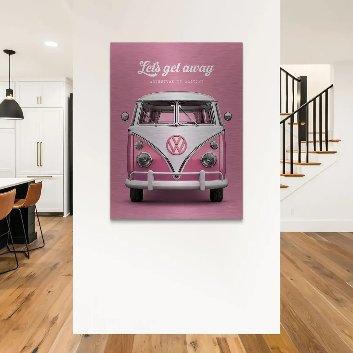 Pink VW Bulli Aluminiumbild gebürstet