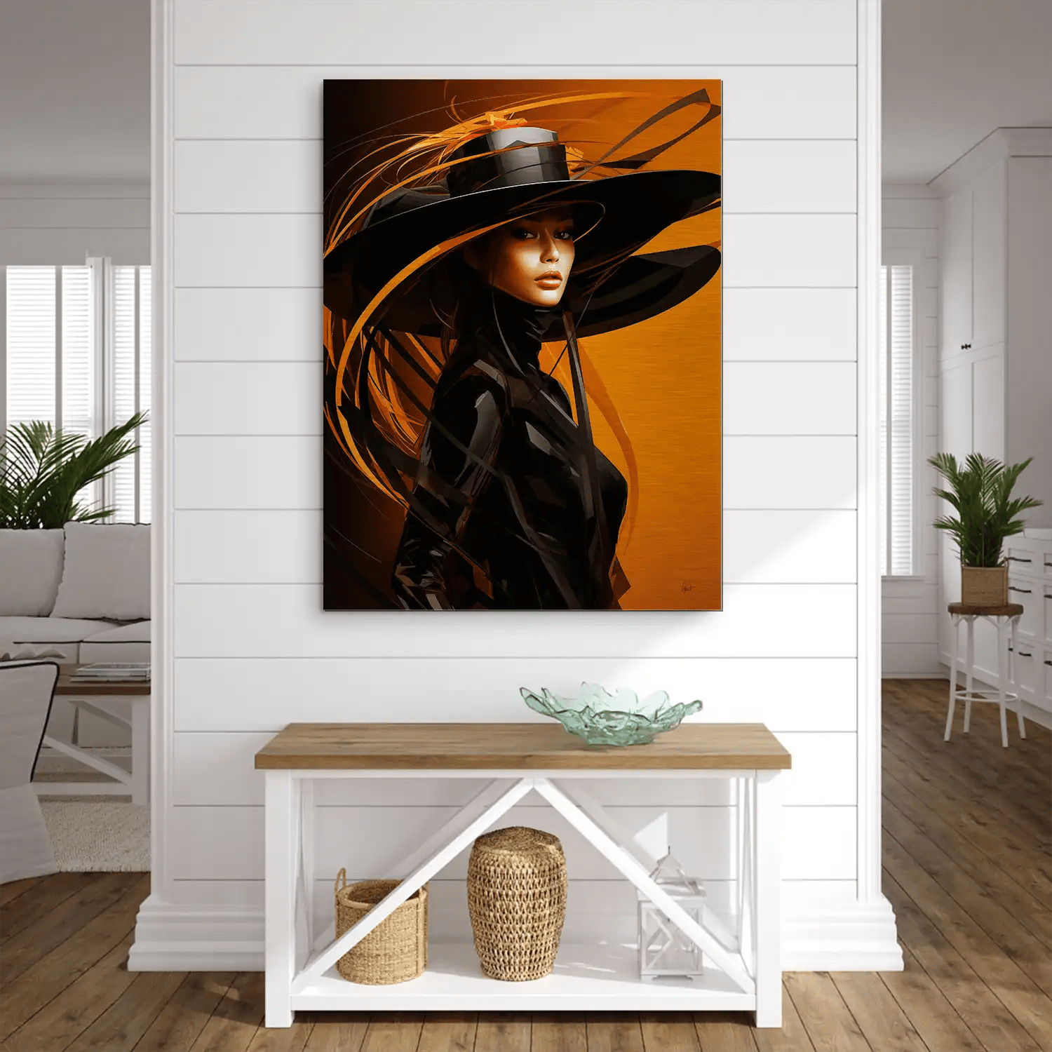 Frau mit Hut Alu Gebürstet INGALERIE