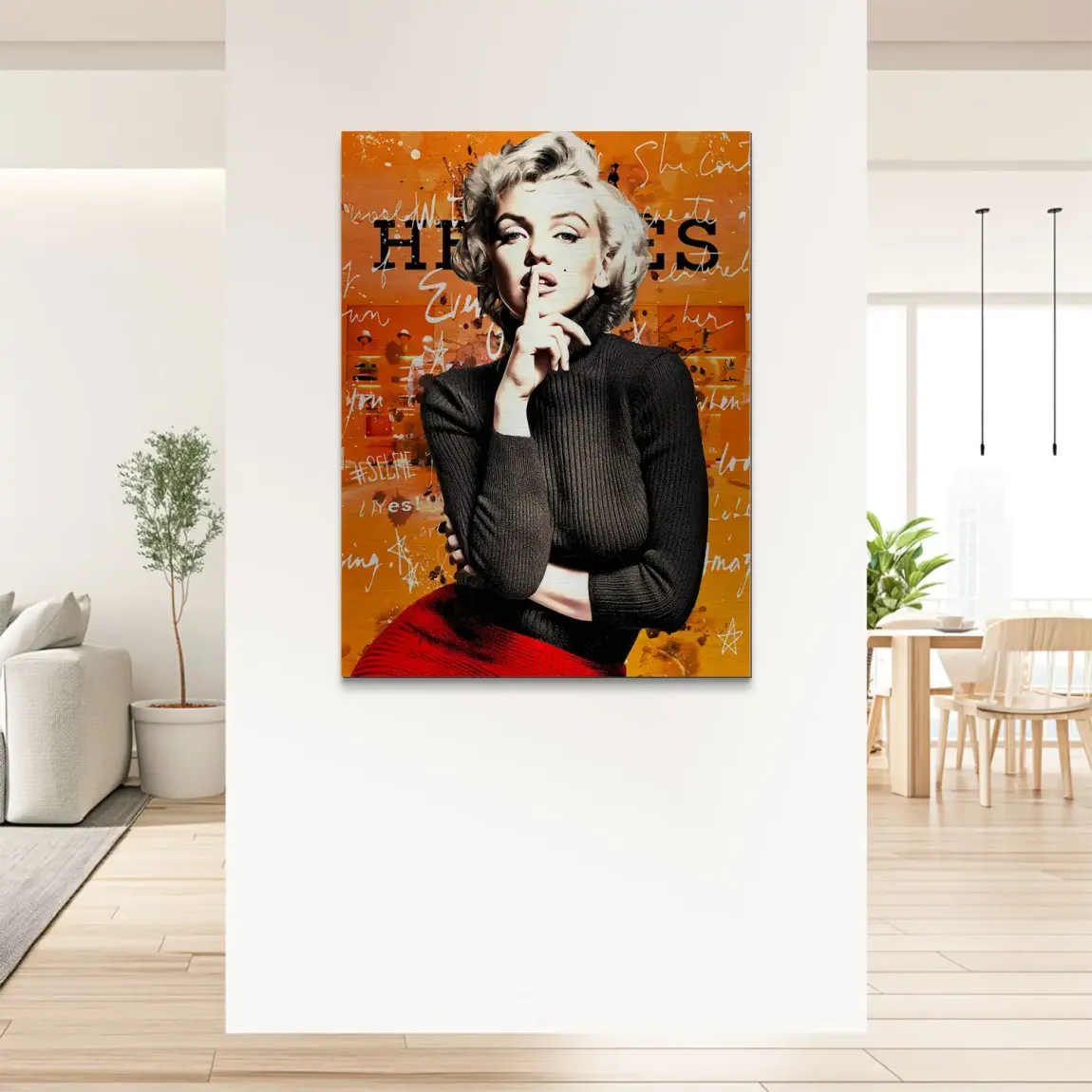 Marilyn Secret Orange Pop Art Alu Gebürstet Bild