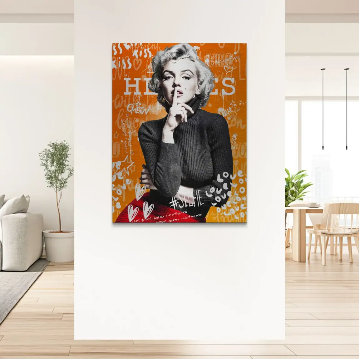 Marilyn Orange Kiss Pop Art Alu Gebürstet Bild