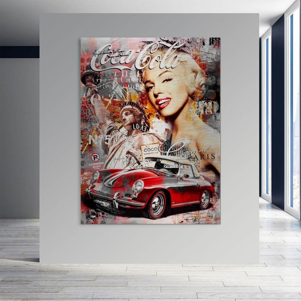 Marilyn Monroe Porsche Pop Art Alu gebürstet Bild INGALERIE