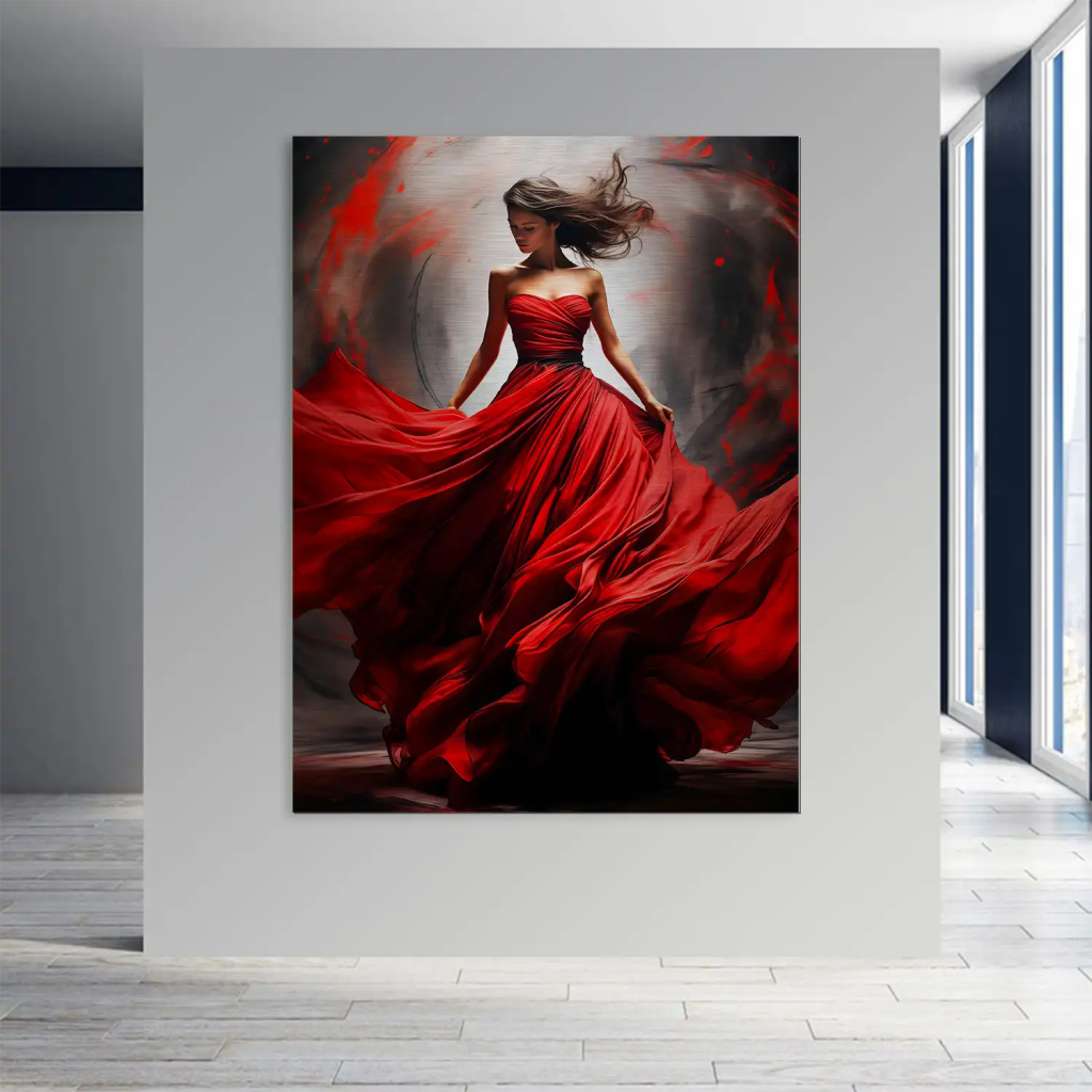 Woman In Red Aludibond Gebürstet Bild INGALERIE