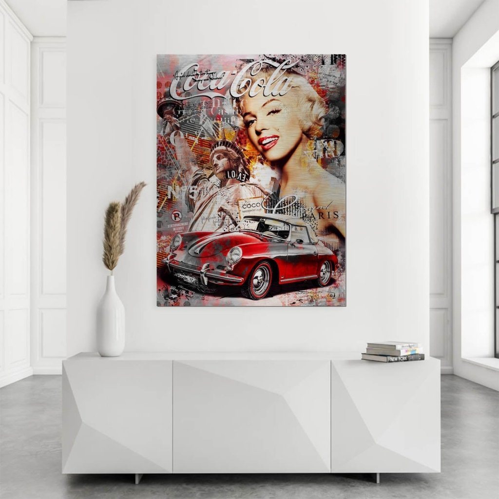 Marilyn Monroe Porsche Pop Art Alu gebürstet Bild INGALERIE