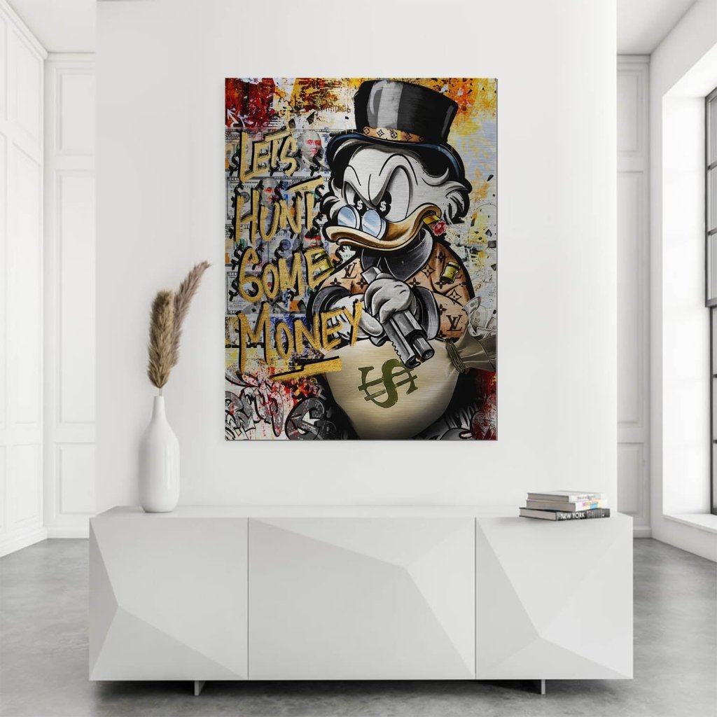 Dagobert Duck Let's Hunt Pop Art Aludibond Gebürstet Bild INGALERIE