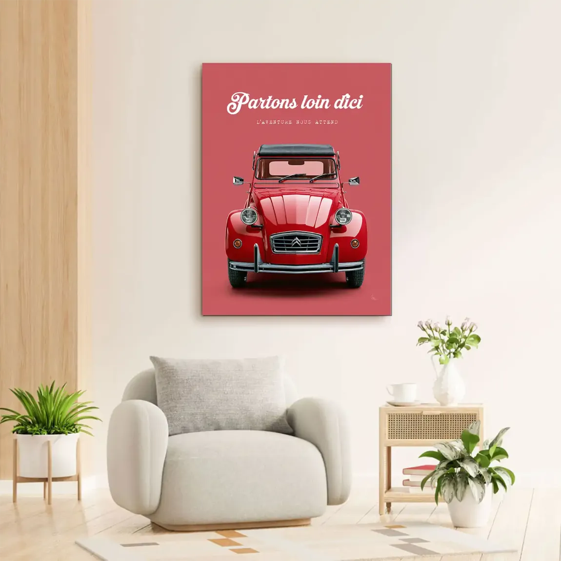 Citroen 2CV Rouge Alu Dibond Wandbild