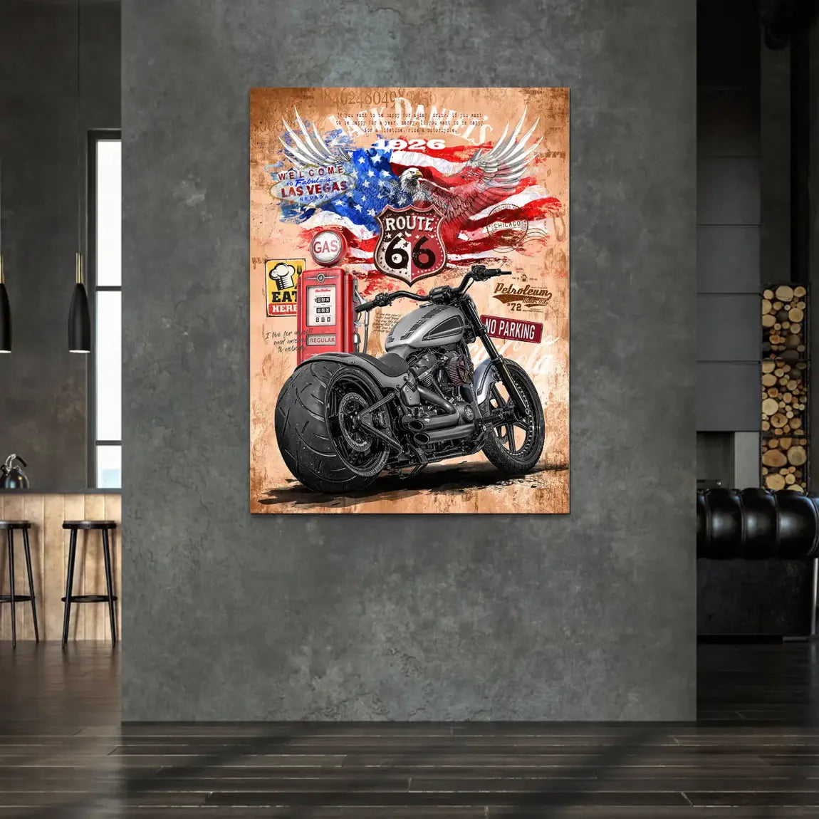 Harley Route 66 Alu Dibond Bild