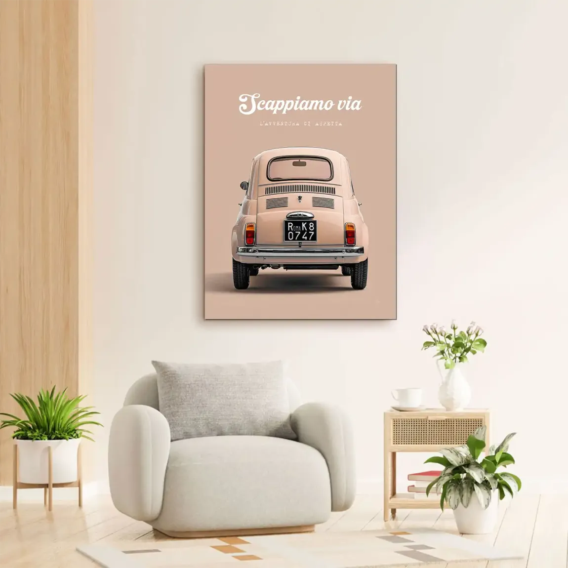 Fiat 500 Crema Alu Dibond Wandbild