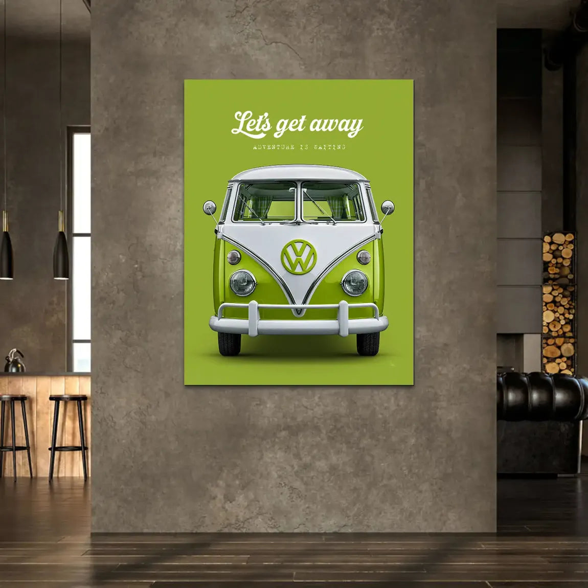 Green VW Bulli Alu Dibond Wandbild