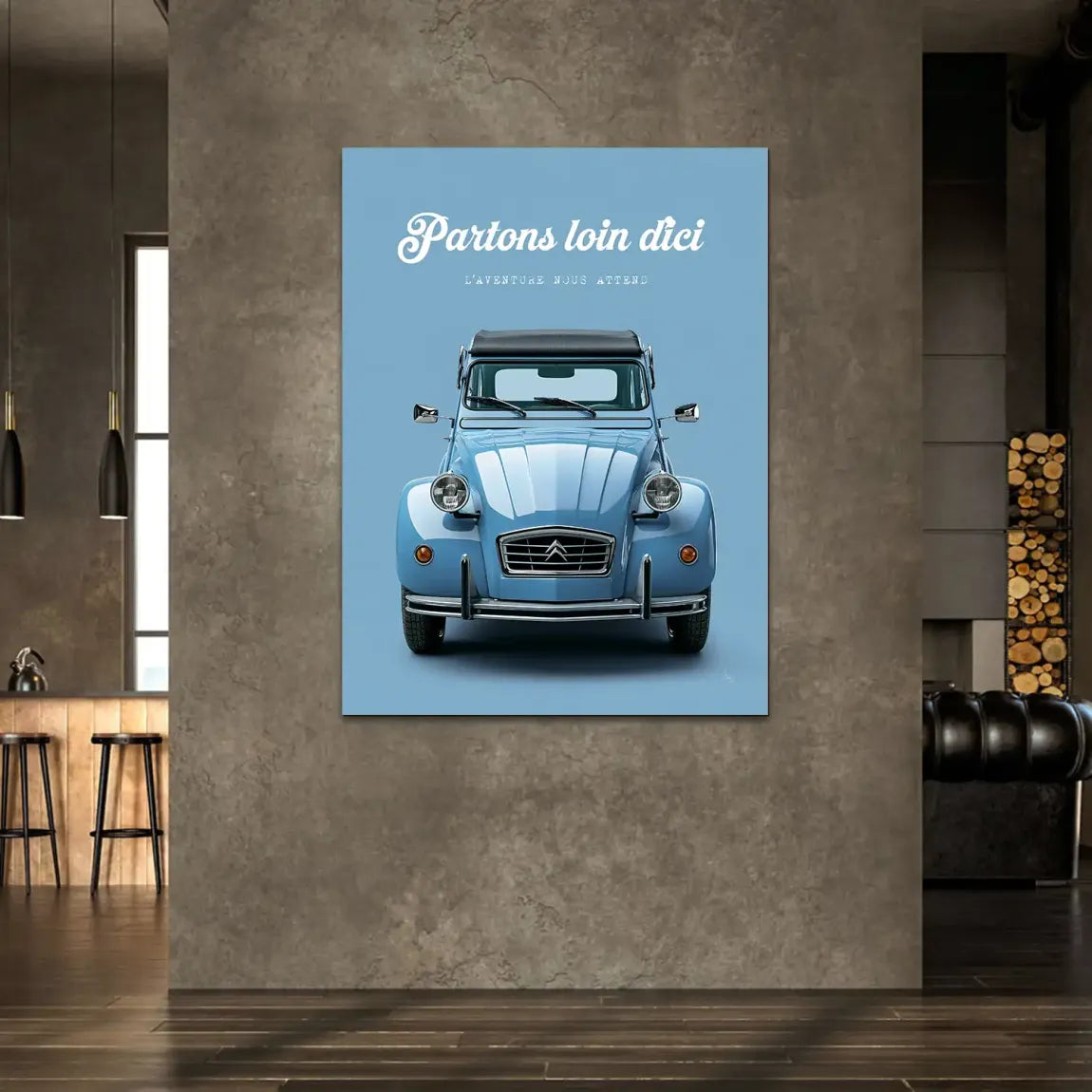 Citroen 2CV Bleu Alu Dibond Wandbild