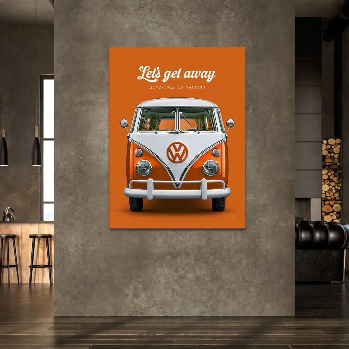 Orange VW Bulli Alu Dibond Wandbild