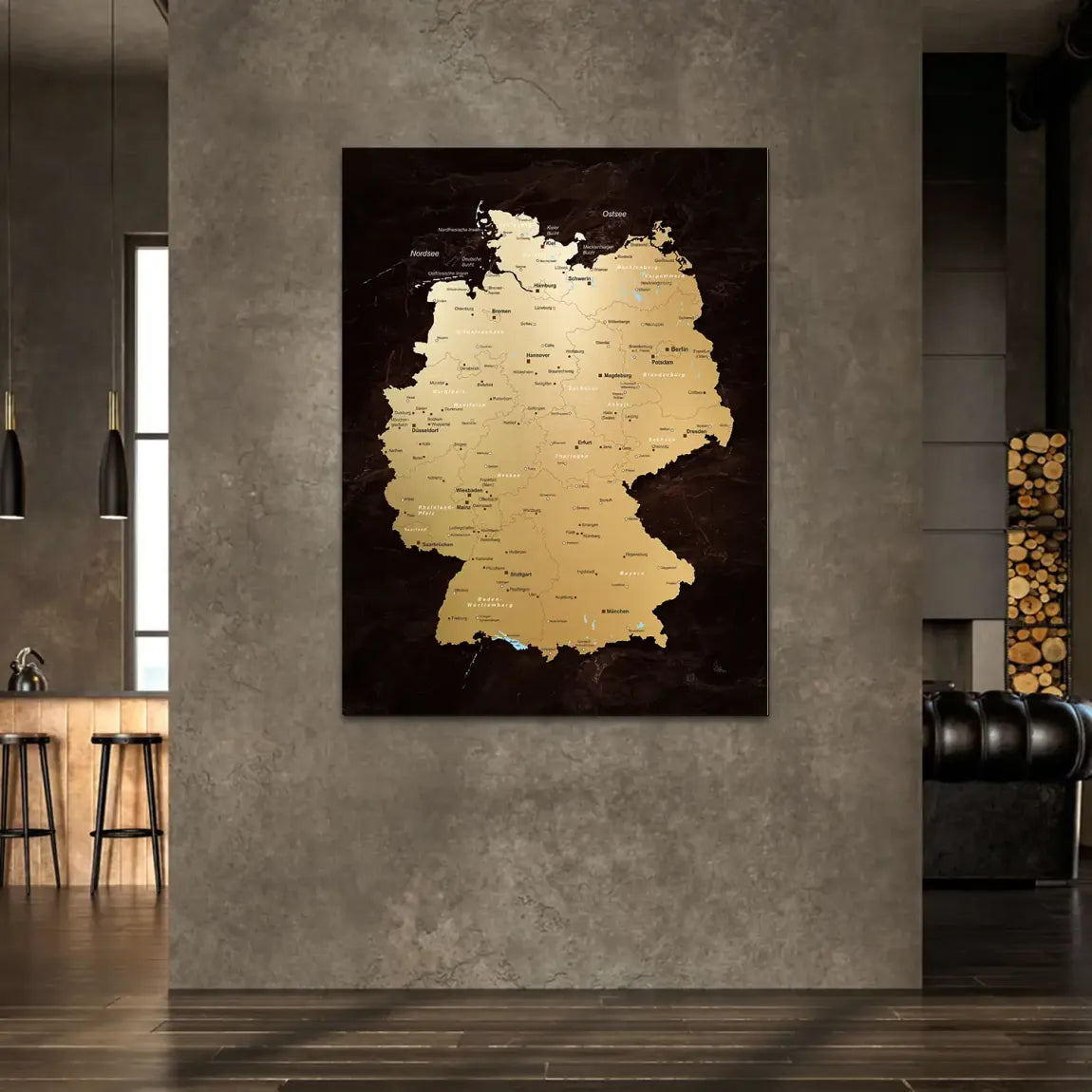 Deutschland Karte Gold Alu Dibond Wandbild