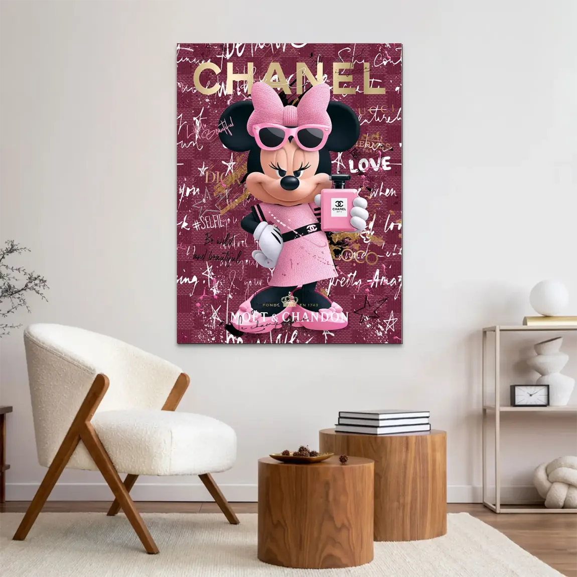 Minnie Maus Glam Chanel Alu Dibond Wandbild