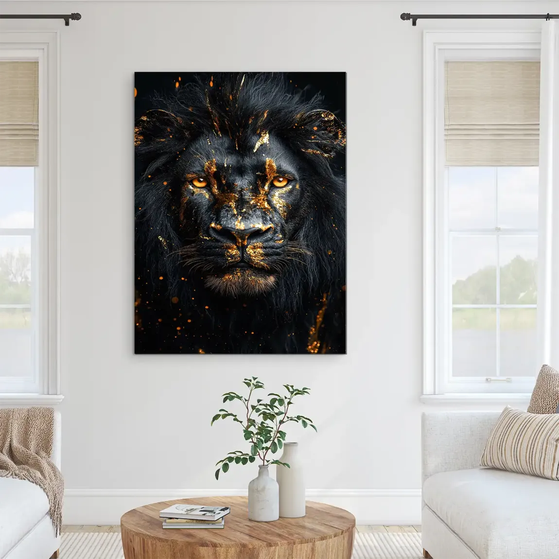 Black Lion in Gold Alu Dibond Bild INGALERIE