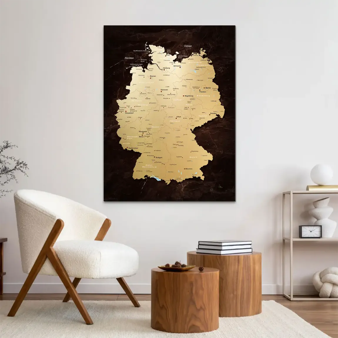 Deutschland Karte Gold Alu Dibond Wandbild