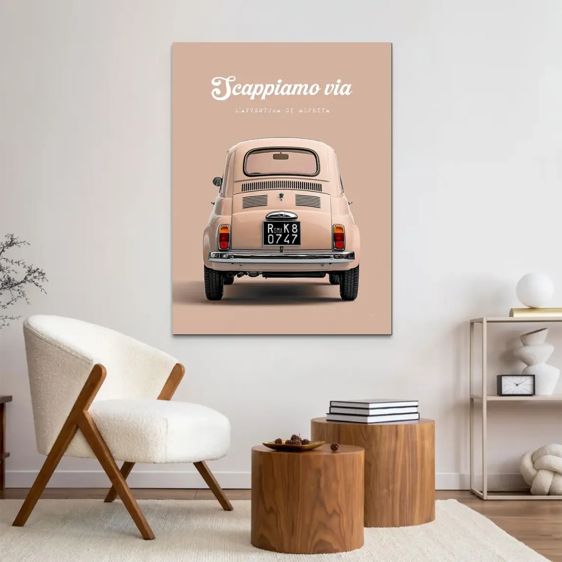 Fiat 500 Crema Alu Dibond Wandbild