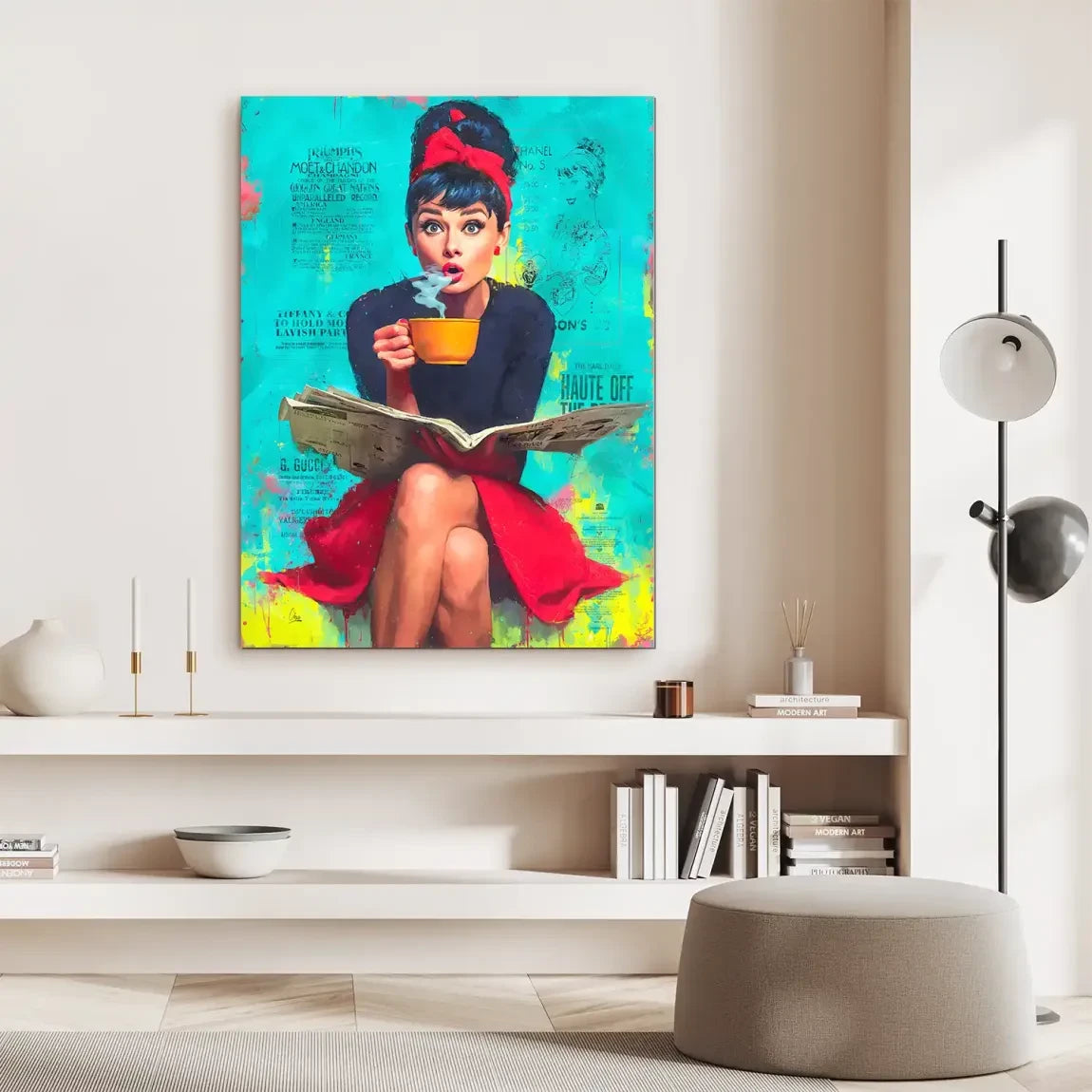 Audrey Hepburn News Pop Art Alu Dibond Bild INGALERIE