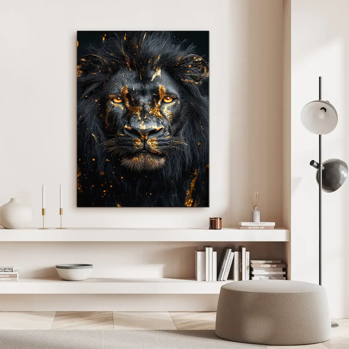 Black Lion in Gold Alu Dibond Bild INGALERIE