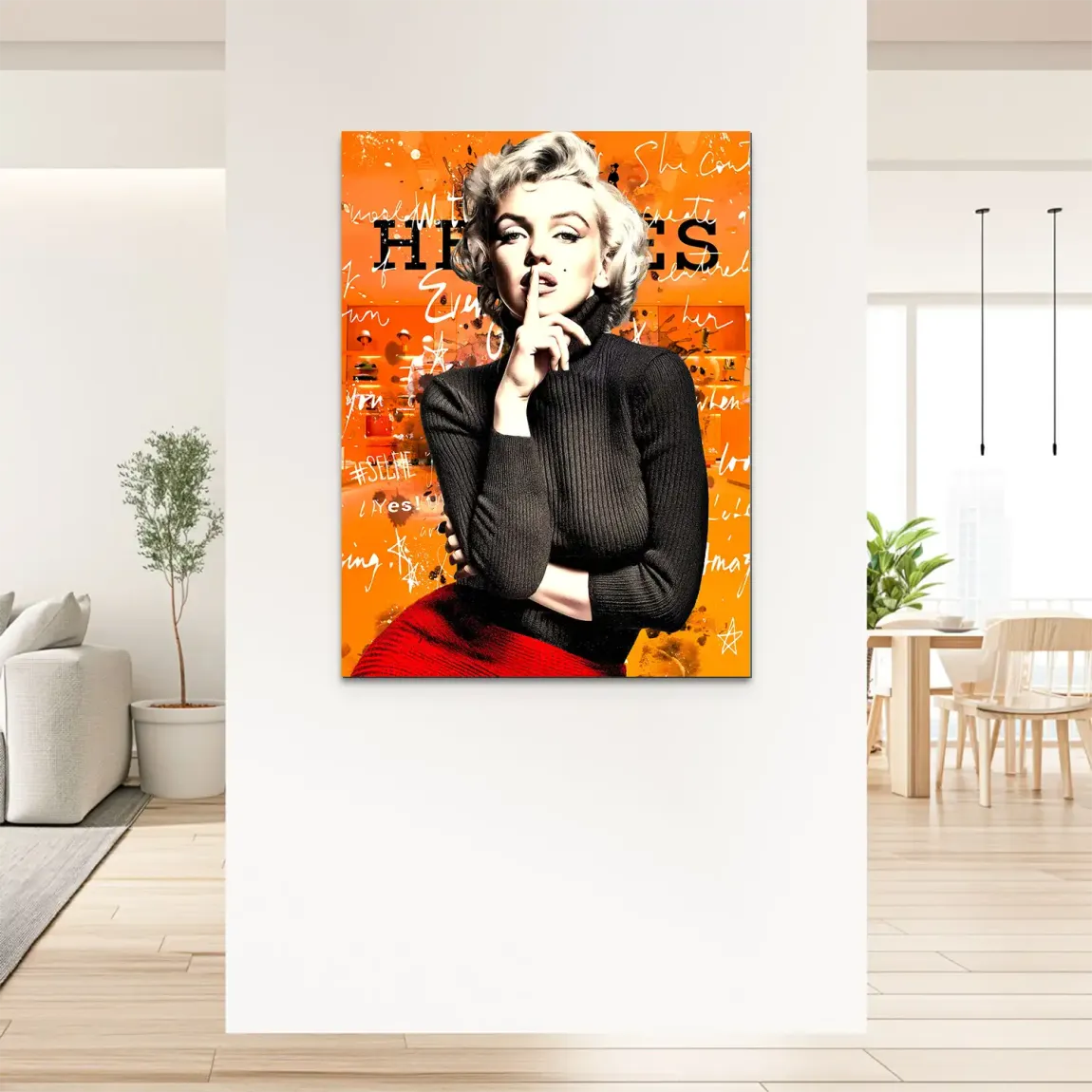 Marilyn Secret Orange Pop Art Alu Dibond Bild