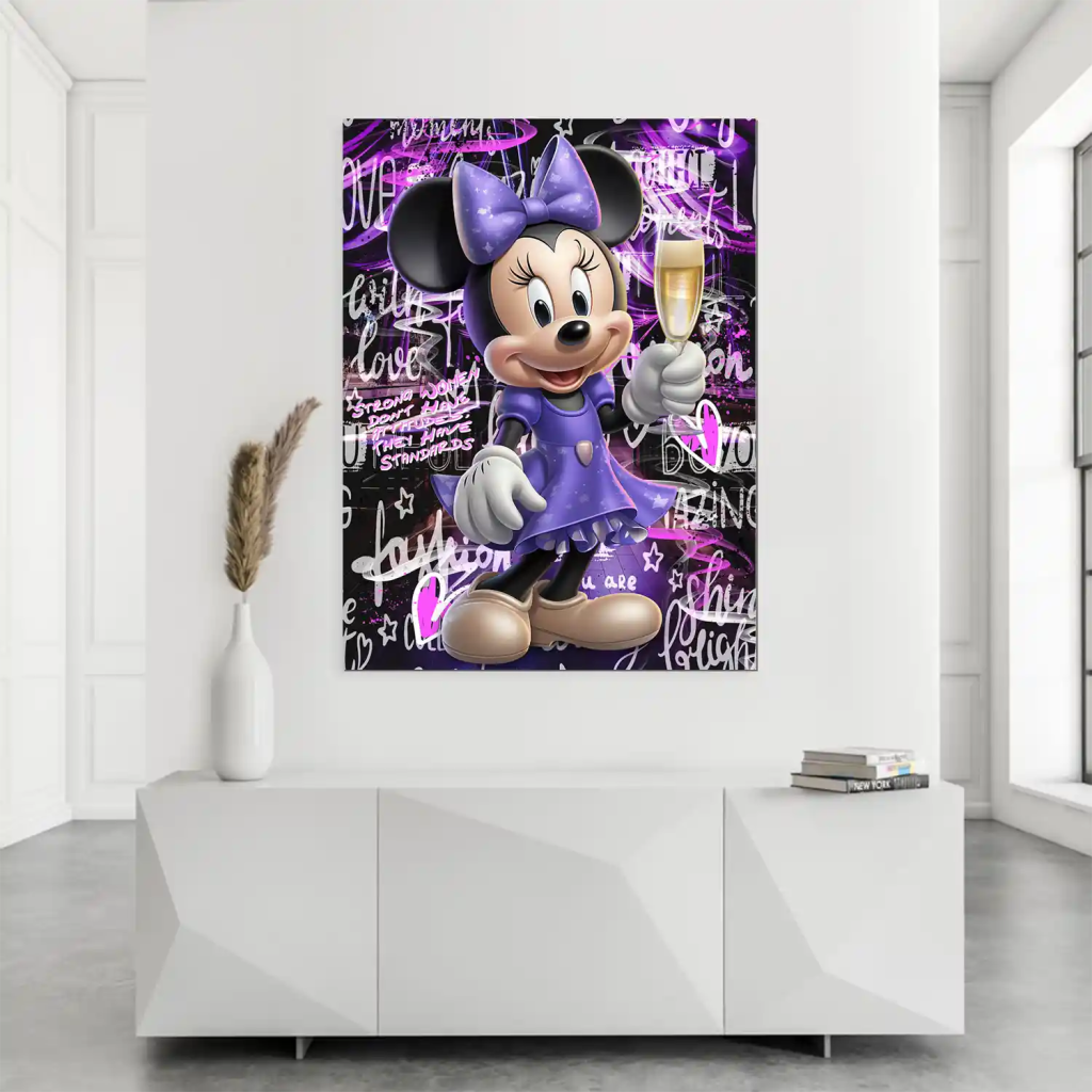 Minnie Maus Champagner Pop Art AluDibond Bild INGALERIE