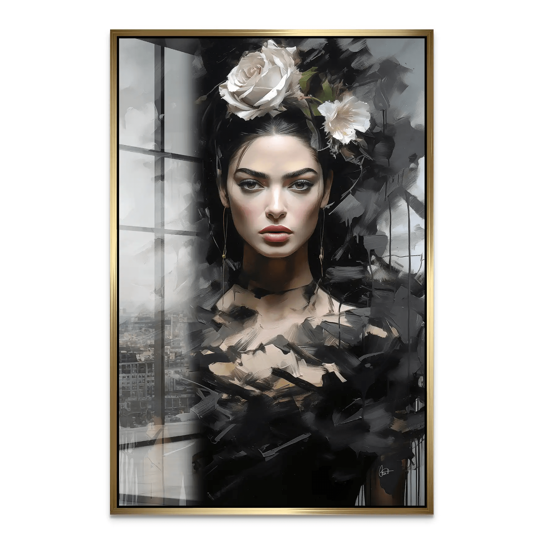 Frida Kahlo Black Art Acrylglas Bild INGALERIE