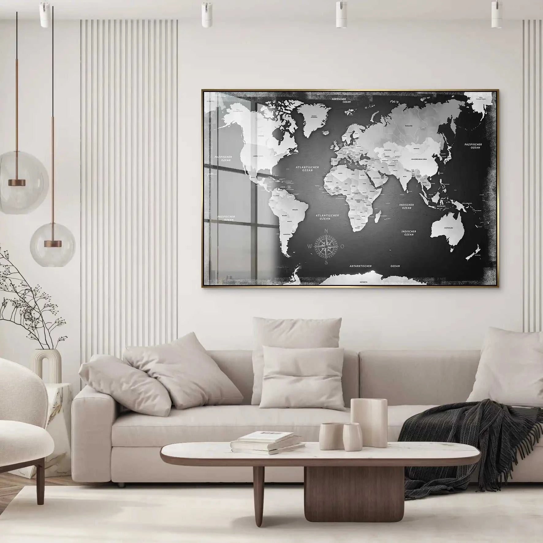 Weltkarte Black Style Acrylglas Bild INGALERIE