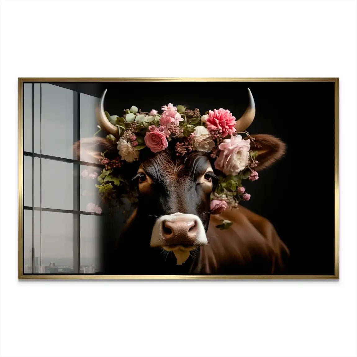 Kuh liebt Blumen Acrylglas Bild INGALERIE