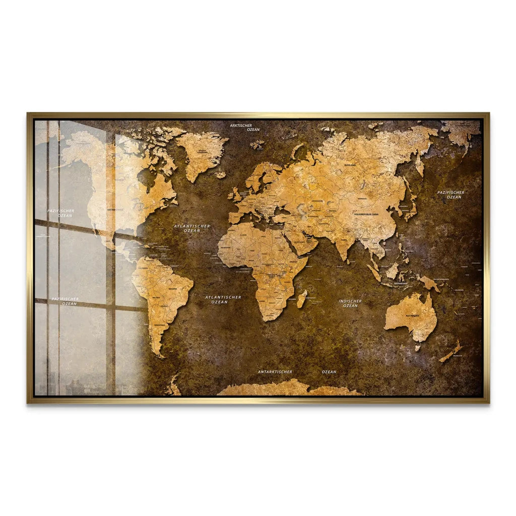 Weltkarte Yellow Stone Acrylglas Bild INGALERIE