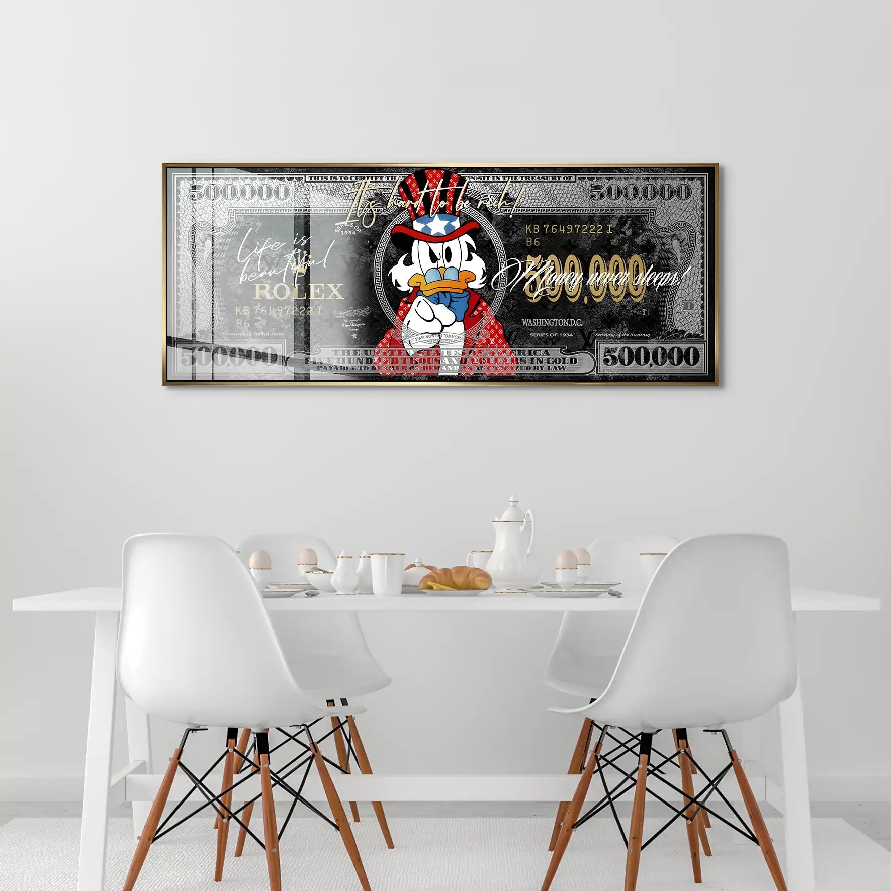 Dagobert Money Never Sleeps Dollar Black Acrylglas Bild INGALERIE