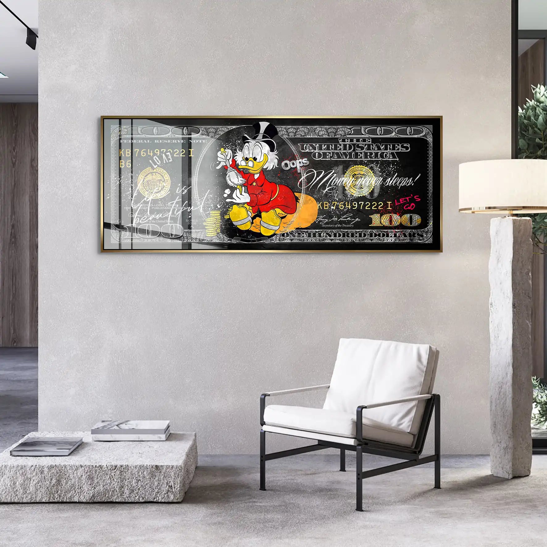 Dagobert Money Never Sleeps Dollar Dark Acrylglas Bild INGALERIE