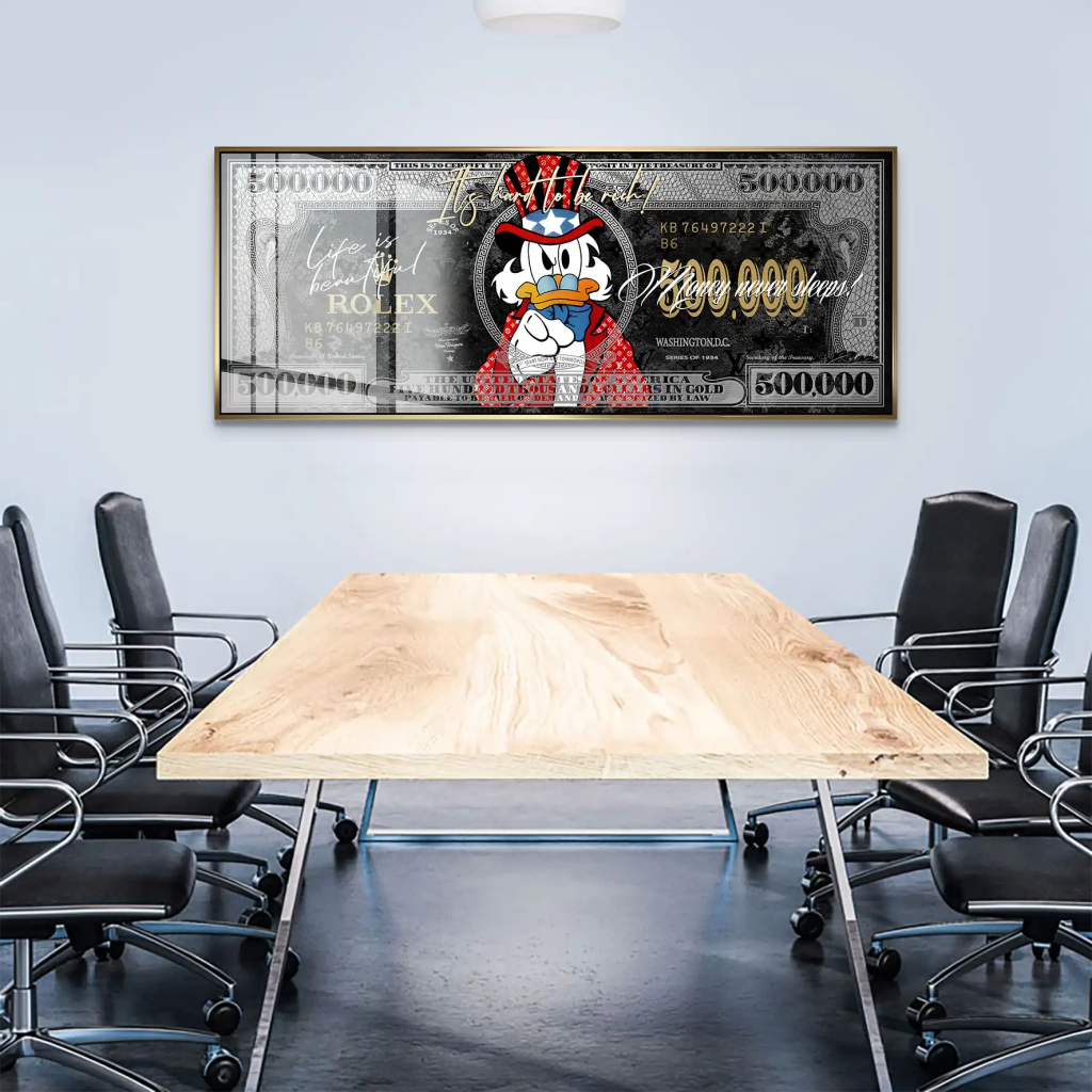 Dagobert Money Never Sleeps Dollar Black Acrylglas Bild INGALERIE